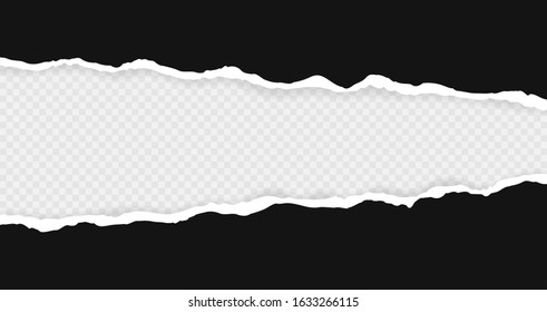 Ripped squared horizontal paper strips for text or message. Torn paper edge. Torn paper stripes. Vector illustration.