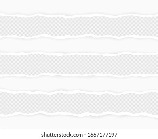 Ripped squared horizontal paper strips for text or message. Torn paper edge. Torn paper stripes. Vector illustration.