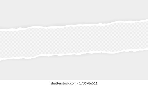 Ripped squared horizontal paper strips for text or message. Torn paper edge. Torn paper stripes. Vector illustration.