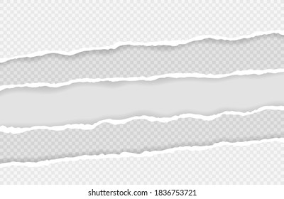 Bandes de papier horizontales arrachées au carré pour le texte ou le message. Bord de papier déchiré. Bandes de papier déchirées. Illustration vectorielle.