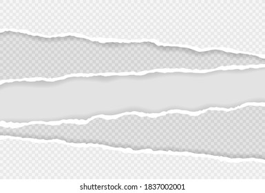 Ripped squared horizontal paper strips for text or message. Torn paper edge. Torn paper stripes. Vector illustration.