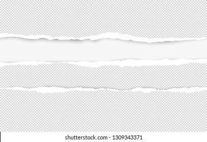 Ripped squared horizontal white paper strips for text or message are on white background. Vector illustration