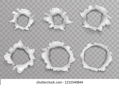 Ripped torn metal window shellhole blow bullet projectile explosion hole transparent set background vector illustration