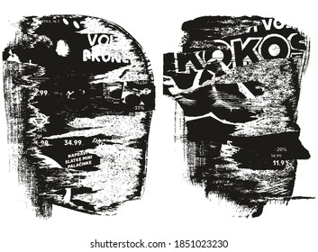 Rumpf und gedrehtes Papier, Hintergrund Grunge Punk Stil High-Detail abstrakter Vektorhintergrundsatz Set 