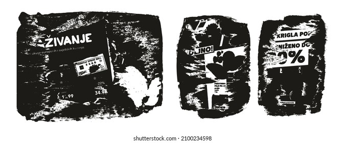 gekrapptes und gedrehtes Papier, Hintergrund Grunge Punk Stil High-Detail abstraktes Vektorhintergrundsatz Set 