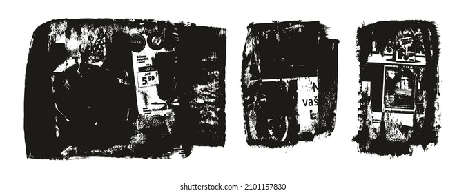 gekrapptes und gedrehtes Papier, Hintergrund Grunge Punk Stil High-Detail abstraktes Vektorhintergrundsatz Set 