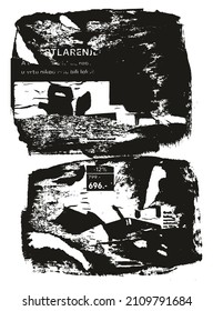 gekrapptes und gedrehtes Papier, Hintergrund Grunge Punk Stil High-Detail abstraktes Vektorhintergrundsatz Set 