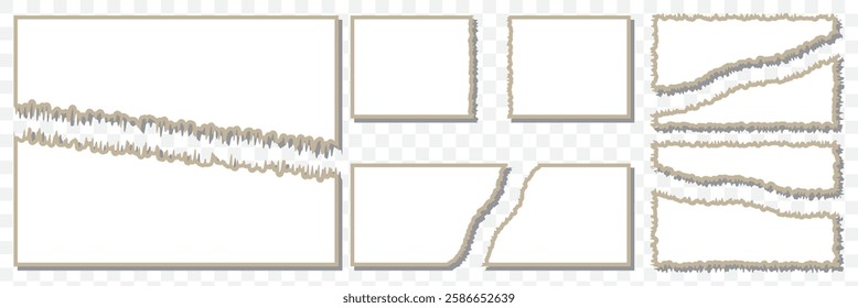 Ripped torn paper edges isolated on black and white background. Realistic White Torn paper Ripped edge scraps booking in center , space for copy text. EPS 10.