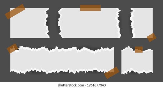Papel desgarrado desgarrado pegado con cinta de plástico marrón, ilustración vectorial de capas editable