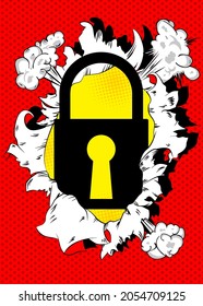 Ripped torn posters grunge texture background with a Padlock icon. Paper backdrop placard.
