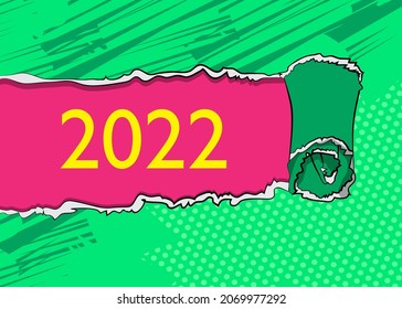 Ripped torn posters grunge texture background with the number 2022. Paper backdrop placard. Future business career, New Year goals, goal concept.
