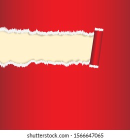 Ripped torn red color paper with blank empty space for writing text message. Vector illustration.
