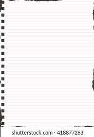 Ripped white lined notebook paper is stuck on dark gray background