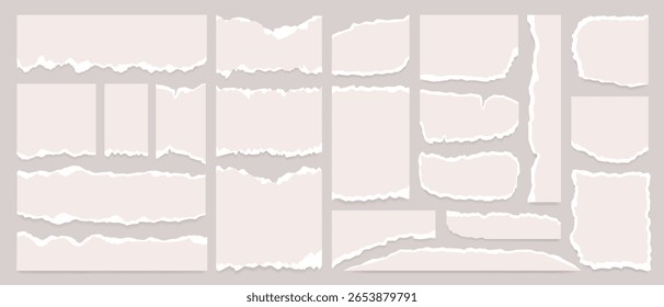Faixa de jornal branca rasgada, folha de papel rasgada e fundo de notebook grunge com banner de mensagem de texto e efeito de textura de traçado de pincel para um layout de estilo de nota pegajosa realista. Rótulo de adesivo.