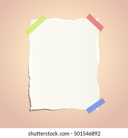 Ripped white notebook paper stuck on pink