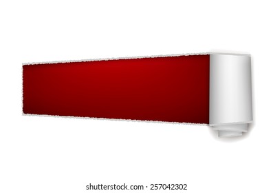 Ripped  white paper  with  Red background