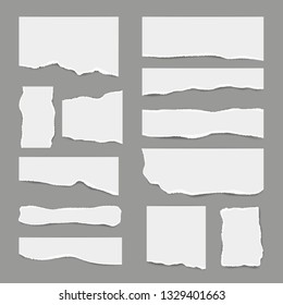 Ripped White Paper. Torn Light Scrap Note Paper For Notes Pieces Vector Realistic Pictures For Banners