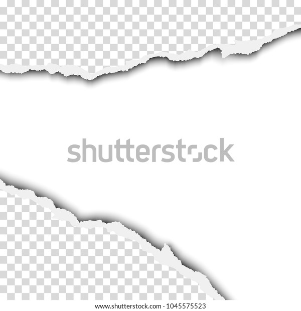 Ripped wide hole in transparent sheet of paper\
with white background of the resulting window. Vector template\
paper design.