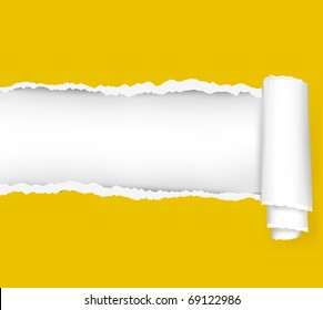 Ripped yellow paper background. Vector illustration.