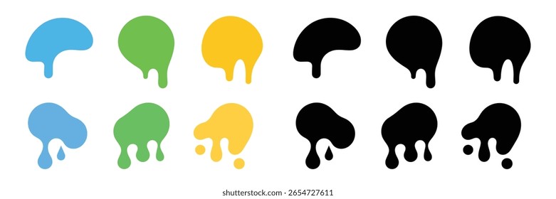 rasgando adesivos ou rótulos circulares. Conjunto de rótulos coloridos goteja círculo. Vetor de adesivos de pinta