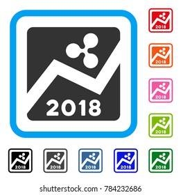 Ripple 2018 Exchange Market icon. Flat grey pictogram symbol inside a blue rounded rectangle. Black, gray, green, blue, red, orange color additional versions of Ripple 2018 Exchange Market vector.