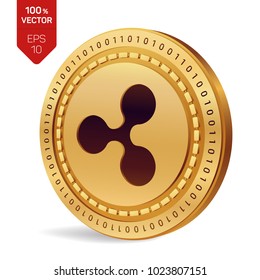 Ripple. 3D isometric Physical coin. Digital currency. Cryptocurrency. Golden coin with Ripple symbol isolated on white background. Vector illustration