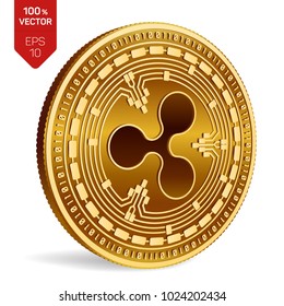Ripple. 3D isometric Physical coin. Digital currency. Crypto currency. Golden coin with Ripple symbol isolated on white background. Block chain. Vector illustration