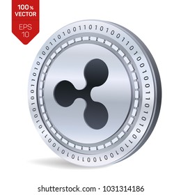 Ripple. 3D isometric Physical coin. Digital currency. Cryptocurrency. Silver coin with Ripple symbol isolated on white background. Vector illustration.