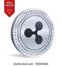 Ripple. 3D isometric Physical coin. Digital currency. Cryptocurrency. Silver coin with Ripple symbol isolated on white background. Vector illustration.