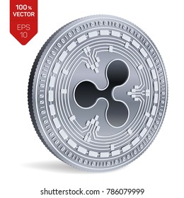 Ripple. 3D isometric Physical coin. Digital currency. Cryptocurrency. Silver coin with Ripple symbol isolated on white background. Vector illustration