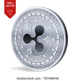 Ripple. 3D isometric Physical coin. Digital currency. Cryptocurrency. Silver coin with Ripple symbol isolated on white background. Vector illustration