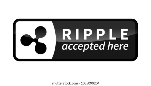 Ripple accepted here, black glossy badge isolated on white