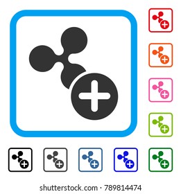 Ripple Add icon. Flat gray pictogram symbol inside a blue rounded rectangular frame. Black, gray, green, blue, red, orange color variants of Ripple Add vector.