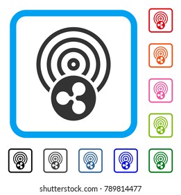 Ripple Airdrop icon. Flat gray pictogram symbol inside a blue rounded squared frame. Black, gray, green, blue, red, orange color versions of Ripple Airdrop vector. Designed for web and app UI.