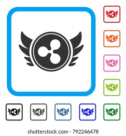 Ripple Angel Investment icon. Flat gray iconic symbol inside a blue rounded rectangle. Black, grey, green, blue, red, pink color versions of ripple angel investment vector.