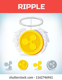ripple with angel nibm and wings. Crypto currency crisis. Crypto currency devaluation. ripple fallen. Digital currency. Crypto currency. Money and finance symbol. Cartoon Vector illustration.