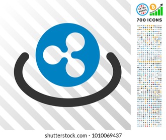 Ripple Area icon with 7 hundred bonus bitcoin mining and blockchain symbols. Vector illustration style is flat iconic symbols designed for crypto currency apps.