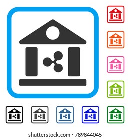 Ripple Bank Building icon. Flat gray pictogram symbol inside a blue rounded square. Black, gray, green, blue, red, orange color variants of Ripple Bank Building vector. Designed for web and app UI.