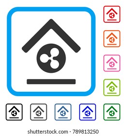 Ripple Bank icon. Flat grey iconic symbol inside a blue rounded squared frame. Black, gray, green, blue, red, orange color additional versions of Ripple Bank vector.