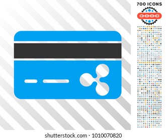 Ripple Banking Card icon with 700 bonus bitcoin mining and blockchain symbols. Vector illustration style is flat iconic symbols designed for crypto currency software.