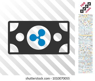 Ripple Banknote icon with 700 bonus bitcoin mining and blockchain icons. Vector illustration style is flat iconic symbols designed for crypto currency apps.