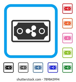 Ripple Banknote icon. Flat gray pictogram symbol in a blue rounded square. Black, gray, green, blue, red, orange color additional versions of Ripple Banknote vector.