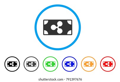 Ripple Banknote rounded icon. Style is a flat grey symbol inside light blue circle with bonus colored versions. Ripple Banknote vector designed for web and software interfaces.