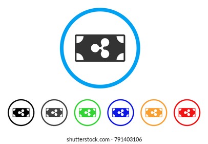 Ripple Banknote rounded icon. Style is a flat gray symbol inside light blue circle with additional color versions. Ripple Banknote vector designed for web and software interfaces.
