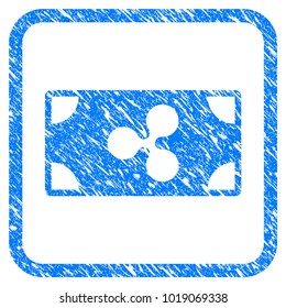 Ripple Banknote rubber seal stamp watermark. Icon vector symbol with grunge design and unclean texture in rounded rectangle. Scratched blue stamp imitation on a white background.