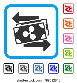 Ripple Banknotes Exchange icon. Flat gray iconic symbol in a blue rounded rectangle. Black, gray, green, blue, red, orange color additional versions of Ripple Banknotes Exchange vector.