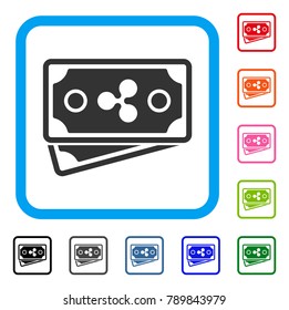 Ripple Banknotes icon. Flat grey pictogram symbol inside a blue rounded rectangle. Black, gray, green, blue, red, orange color variants of Ripple Banknotes vector.