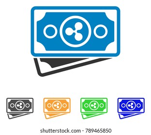 Ripple Banknotes icon. Vector illustration style is a flat iconic ripple banknotes symbol with gray, yellow, green, blue color versions. Designed for web and software interfaces.