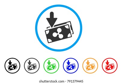 Ripple Banknotes Income rounded icon. Style is a flat gray symbol inside light blue circle with additional color variants. Ripple Banknotes Income vector designed for web and software interfaces.