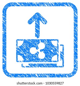 Ripple Banknotes Pay Out rubber seal stamp watermark. Icon vector symbol with grunge design and unclean texture inside rounded square frame. Scratched blue emblem on a white background.